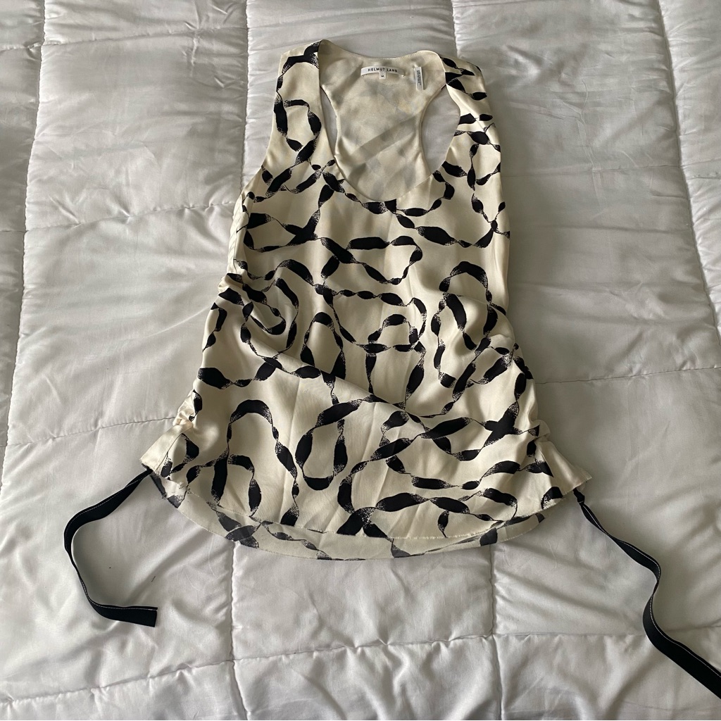 Helmut Lang Silk Black Knot Print Racerback Tank Blouse